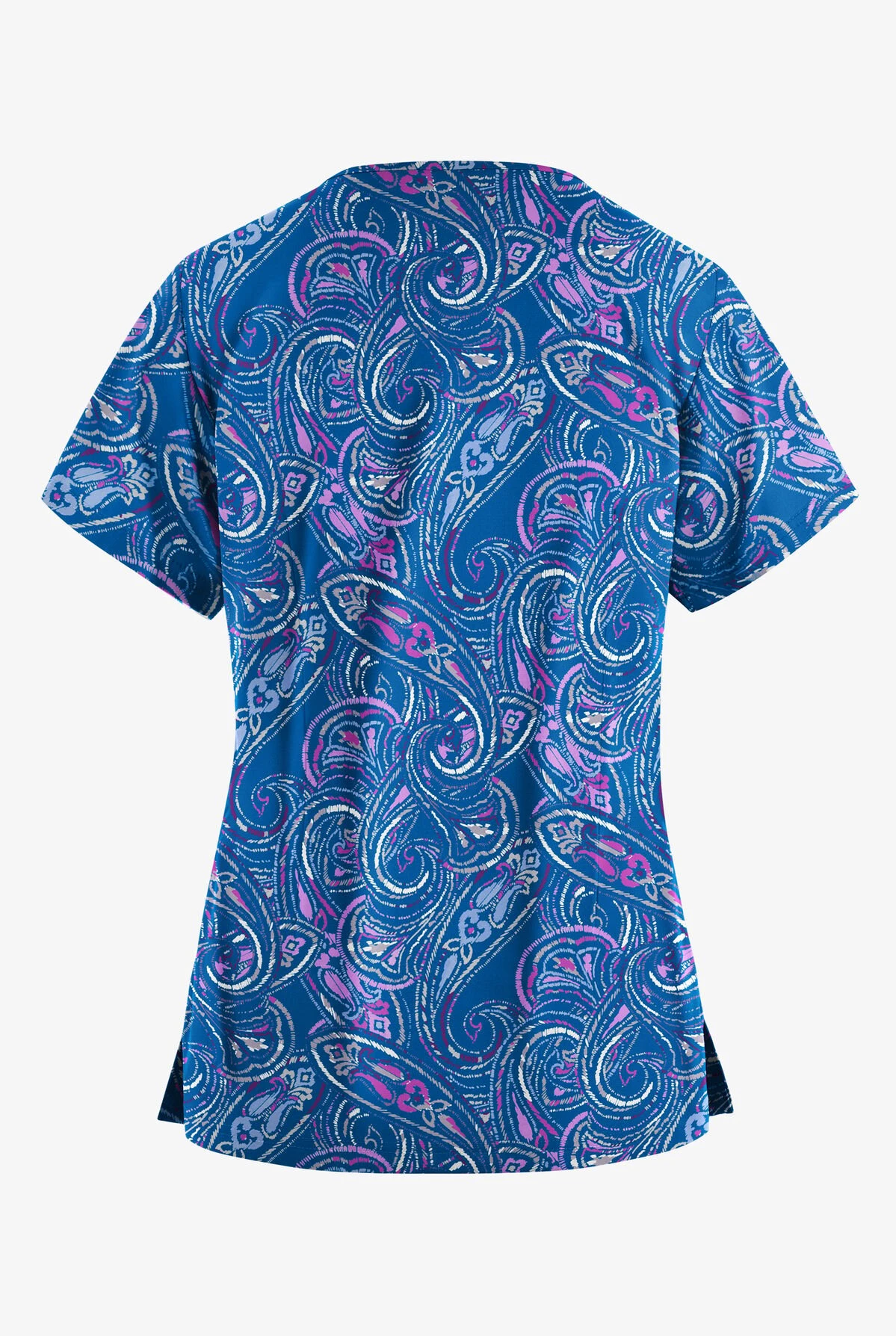 Butter-Soft Elegant Paisley Royal Women’s 4-Pocket V Notch-Neck Printed Scrub Top - Image 2