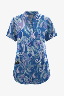 Butter-Soft Originals Kashmir Paisley Royal Women's 6-Pocket Mandarin Collar Printed Scrub Top