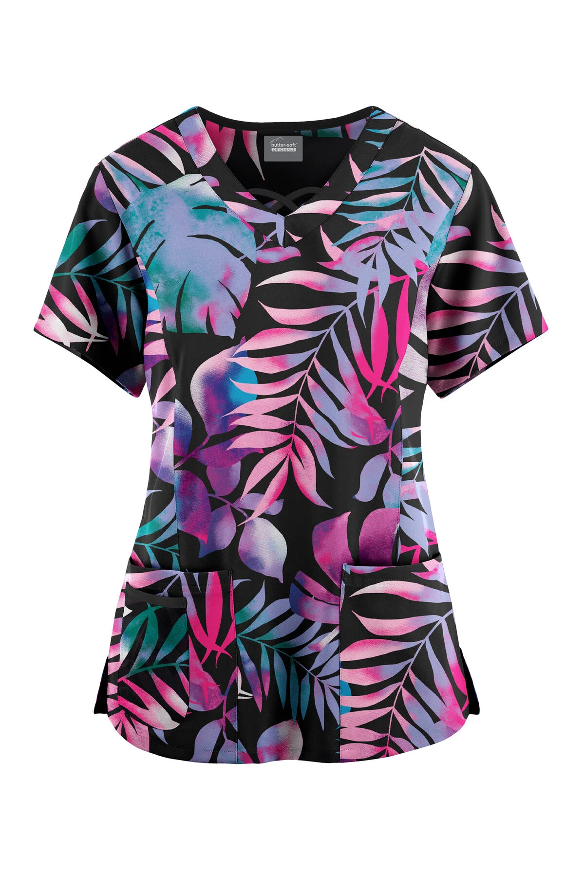 Butter-Soft Originals Aloha Breeze Women's 3-Pocket Criss Cross Printed Scrub TopÂ