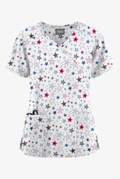 Butter-Soft Originals Summer Starburst Women's 3-Pocket Mock Wrap With Ties Printed Scrub TopĀ