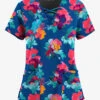Easy STRETCH By Butter-Soft™ Sweet Blossoms Royal Women's 4-Pocket Lace Up V-Neck Printed Scrub Top