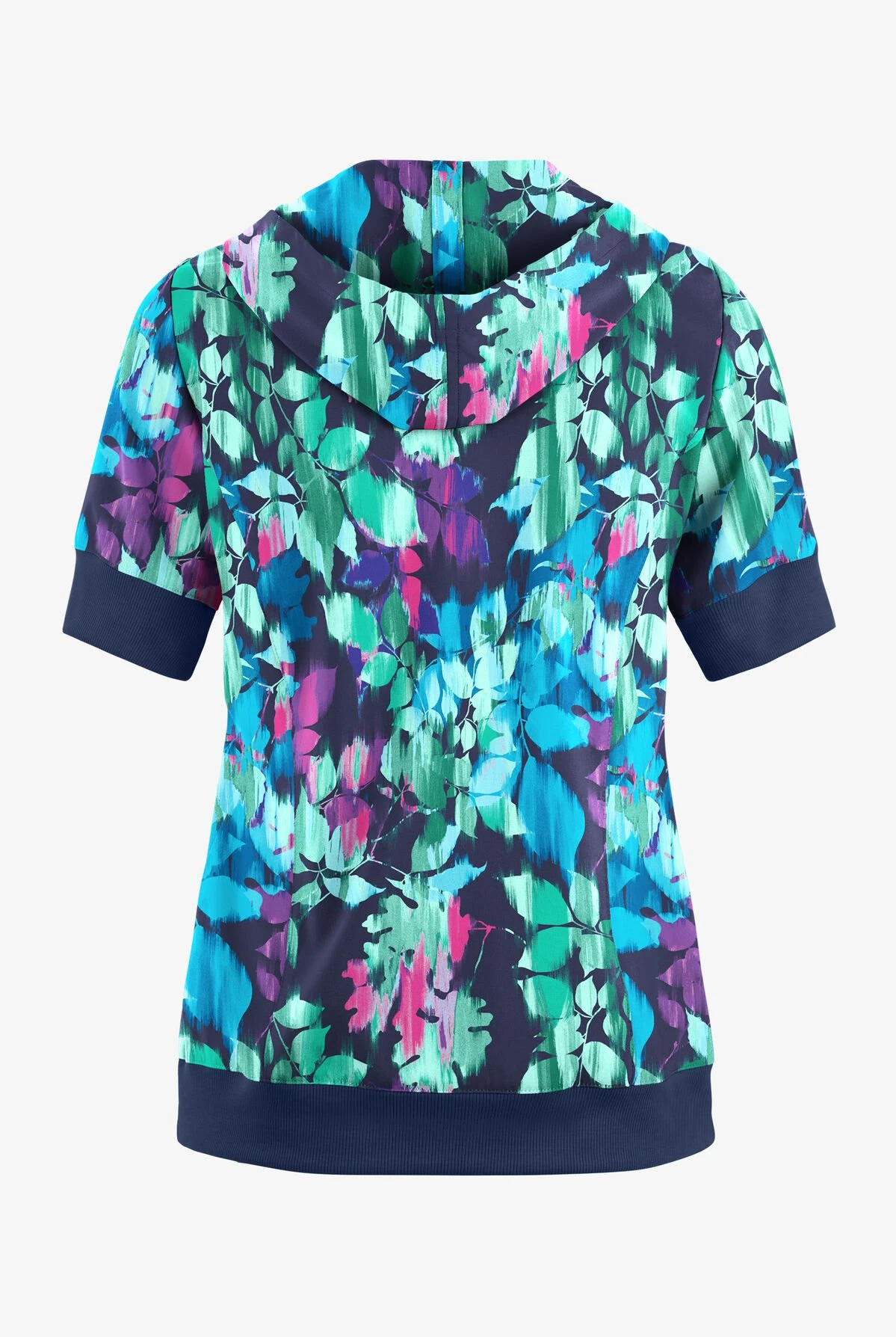 Easy STRETCH By Butter-Soft™ Magical Garden Women's 3-Pocket Short Sleeve Pull-Over Scrub Hoodie - Image 2