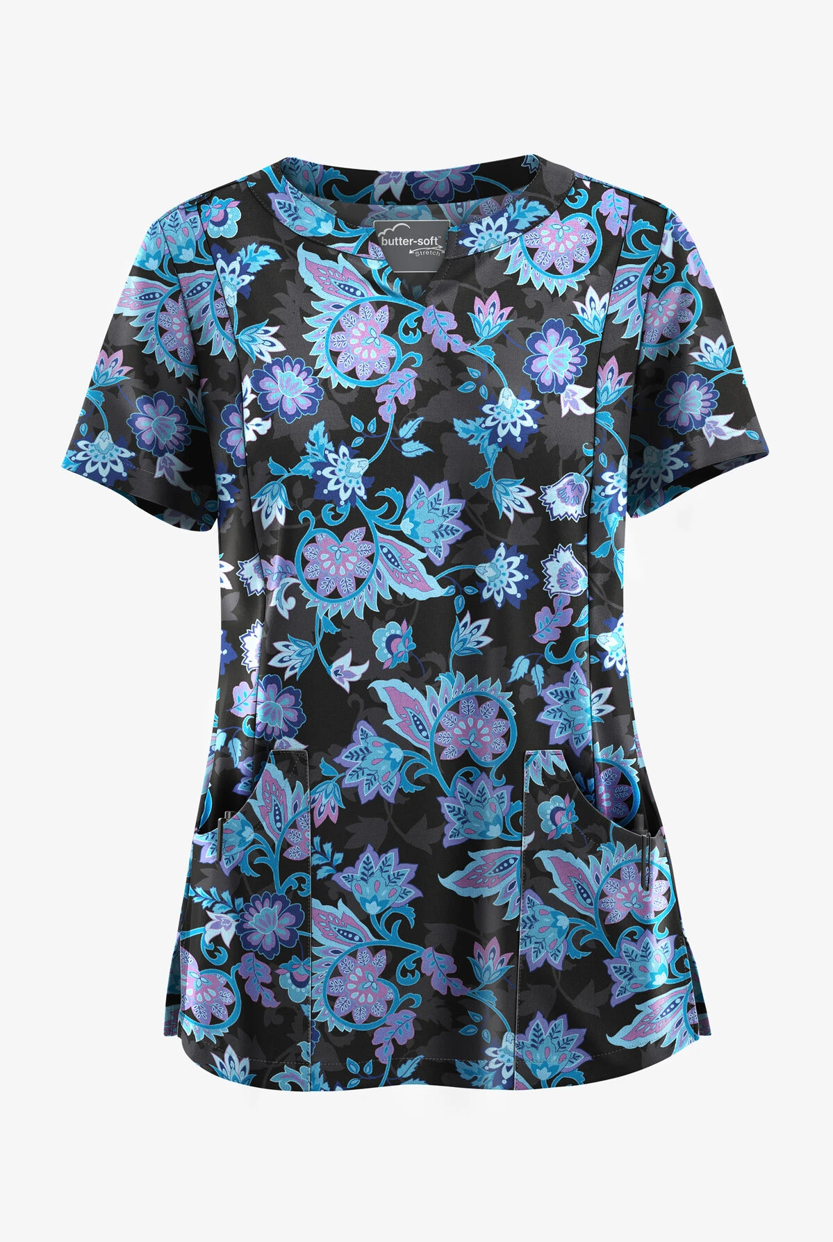 UA Butter-Soft STRETCH Jacobean Spring Women’s 4-Pocket Notch-Neck Printed Scrub Top