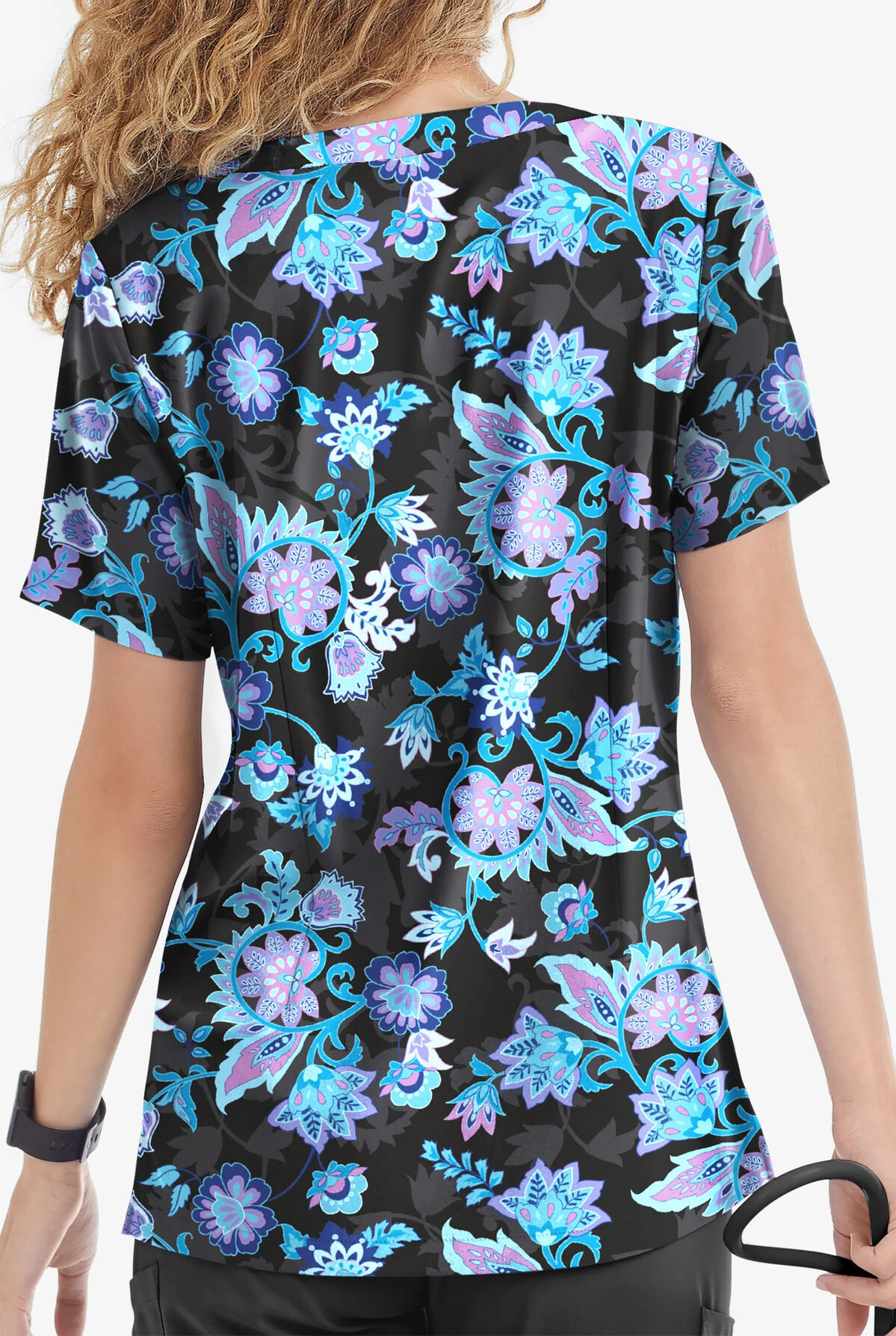 UA Butter-Soft STRETCH Jacobean Spring Women’s 4-Pocket Notch-Neck Printed Scrub Top - Image 3