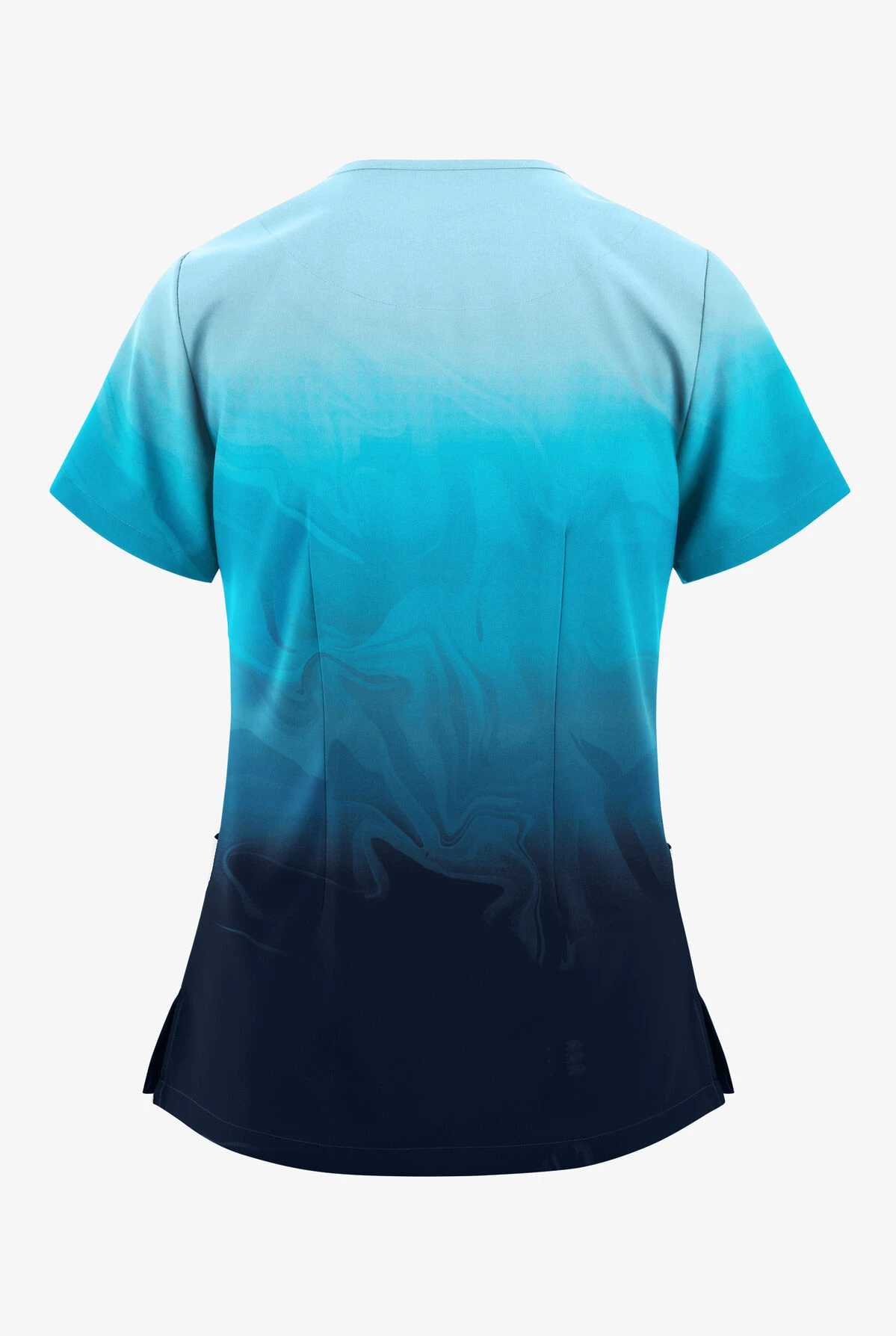 Easy STRETCH By Butter-Soft™ Calming Waves Navy Women's 2-Pocket Mitered V-Neck Printed Scrub Top - Image 2