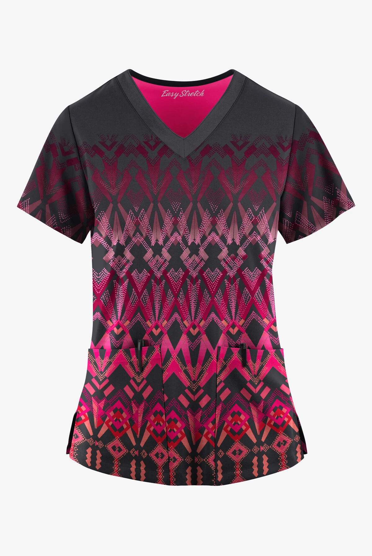 Easy STRETCH By Butter-Soft™ Deco Border Pewter Women's 2-Pocket Mitered V-Neck Printed Scrub Top