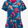 Easy STRETCH By Butter-Soft™ Sweet Blossoms Royal Women's 2-Pocket Mitered V-Neck Printed Scrub Top