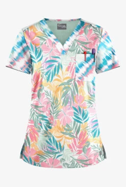 Butter-Soft STRETCH Tropical Mix & Belize Ikat Women's 1-Pocket V-Neck Tuck-In Mixed Print Scrub Top