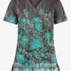 UA Butter-Soft STRETCH Wildflower Border Pewter Women's 1-Pocket V-Neck Tuck-In Printed Scrub Top