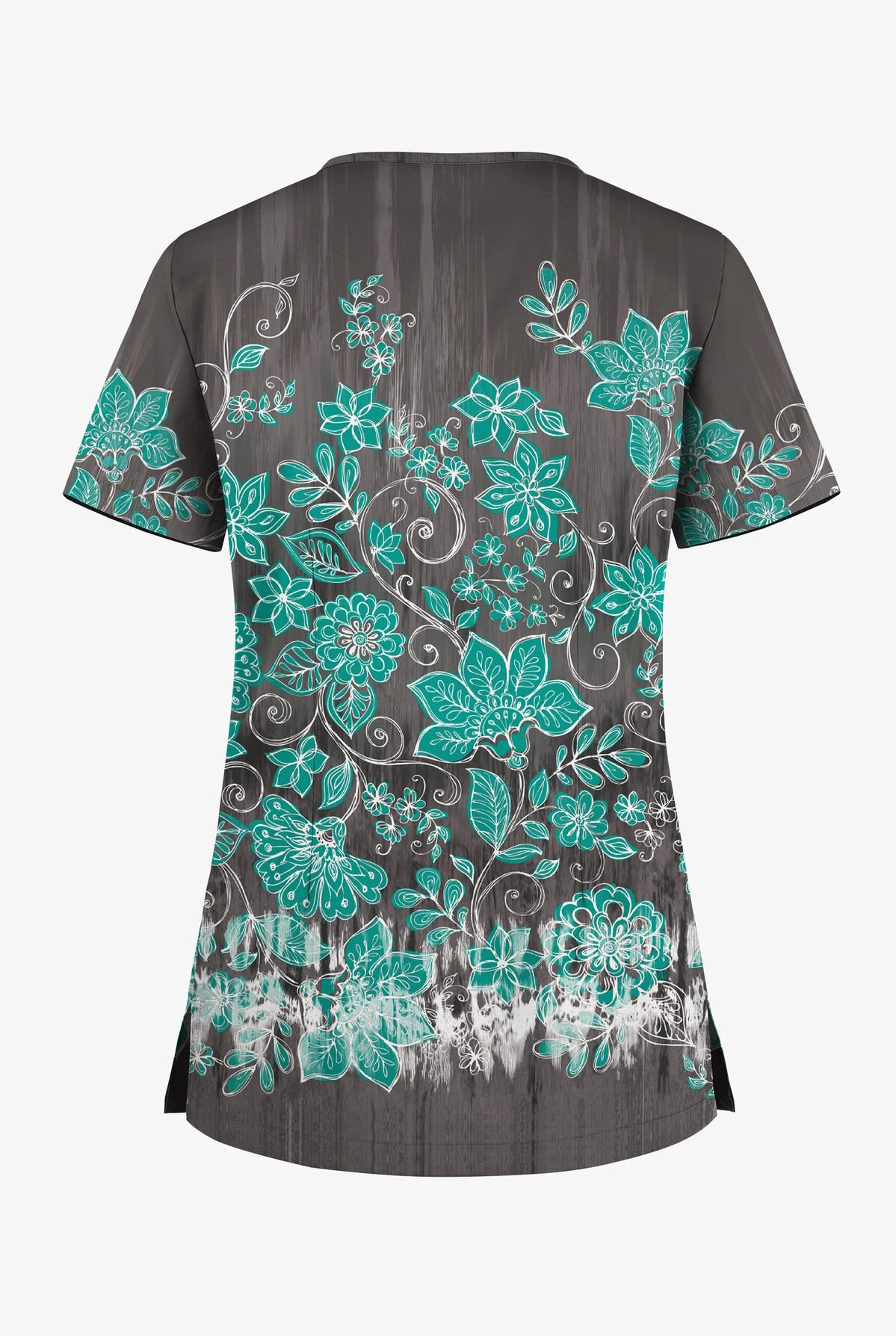 UA Butter-Soft STRETCH Wildflower Border Pewter Women's 1-Pocket V-Neck Tuck-In Printed Scrub Top - Image 2