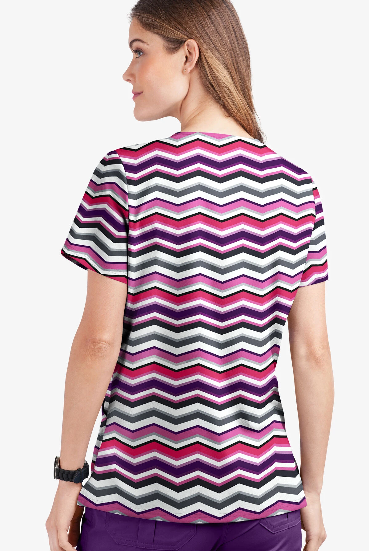 UA Butter-Soft STRETCH Miami Deco Rosebud Women's 2-Pocket V-Neck Print Scrub Top - Image 2