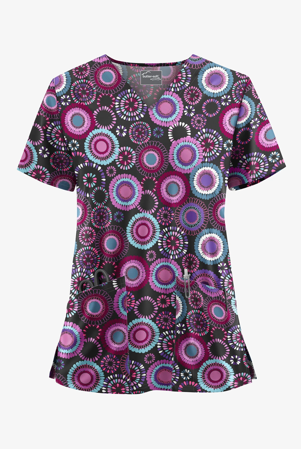 UA Butter-Soft STRETCH Odessa Floral Women's 2-Pocket V-Neck Print Scrub Top