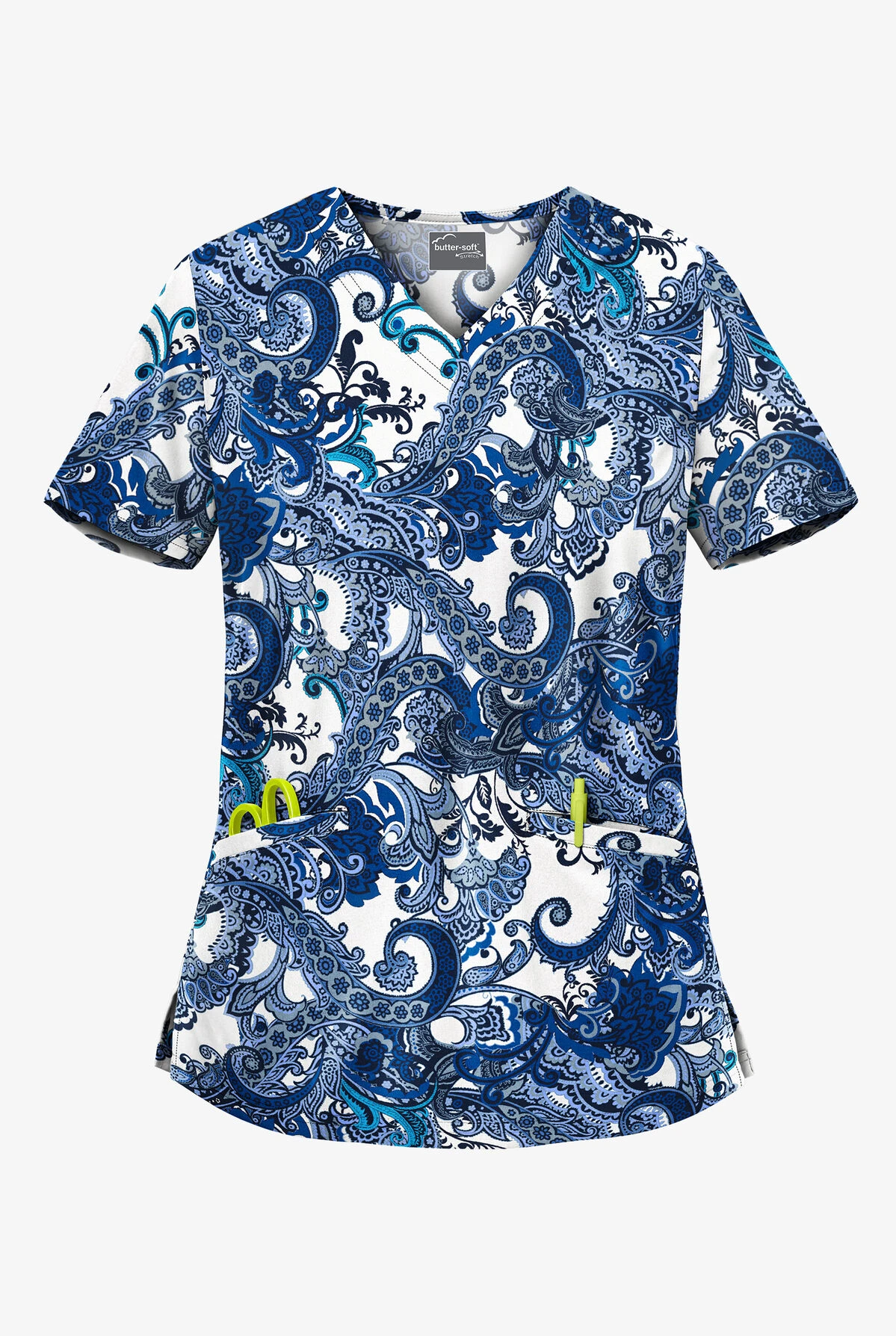 UA Butter-Soft STRETCH French Twist Women's 2-Pocket V-Neck Print Scrub Top