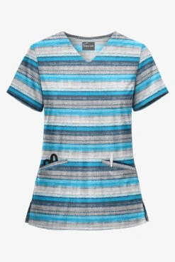 UA Butter-Soft Filter Stripe Turquoise Women's 2-Pocket V-Neck Print Scrub Top