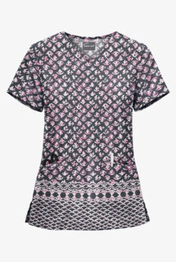 UA Butter-Soft STRETCH Night Garden Pewter Women's 2-Pocket V-Neck Print Scrub Top