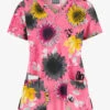 Butter-Soft Autumn Sunflowers Rose Dusk Women's 4-Pocket Rounded V-Neck Print Scrub Top
