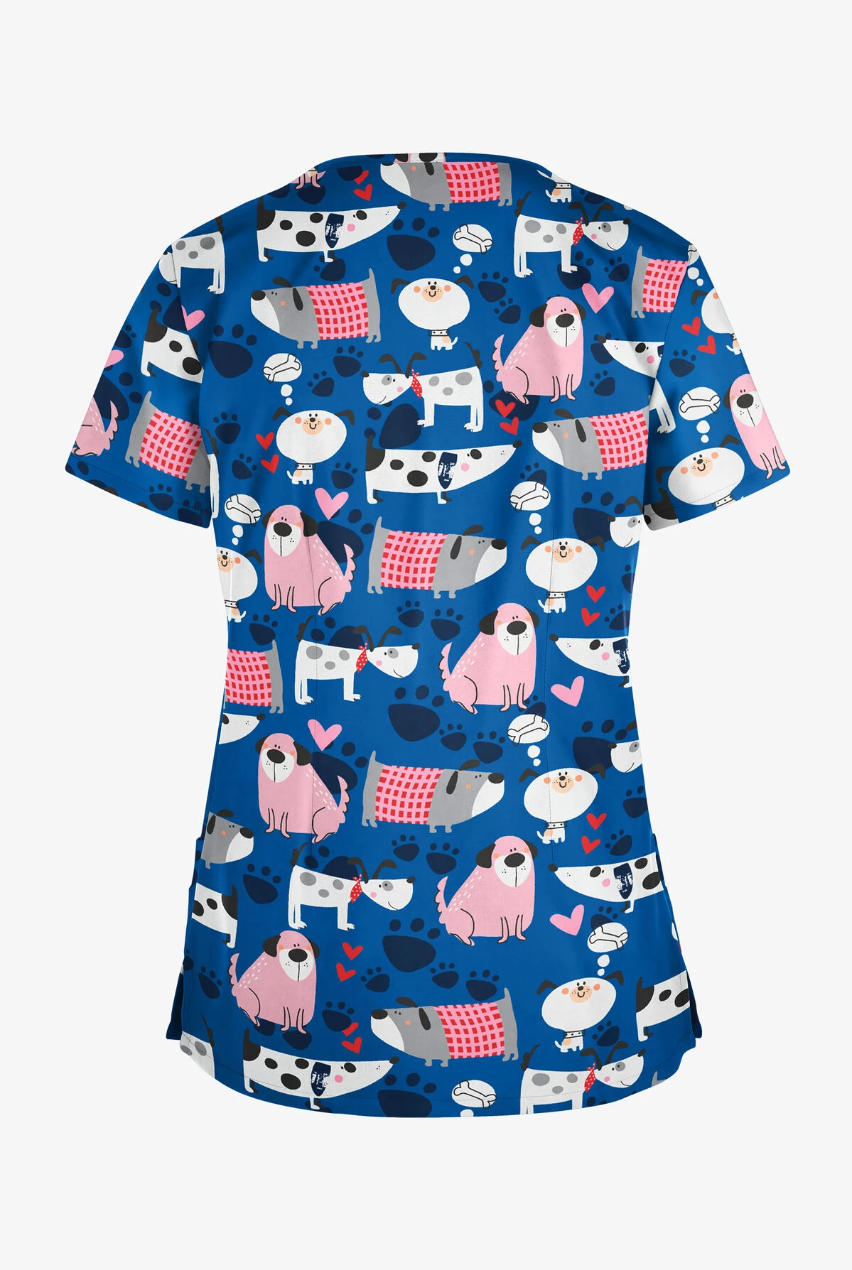 Butter-Soft Dreaming Pups Royal Women's 4-Pocket Rounded V-Neck Print Scrub Top - Image 2