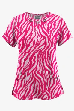 UA Butter-Soft STRETCH Tiger Fantasy Fuchsia Women's 4-Pocket Grommet Printed Scrub Top
