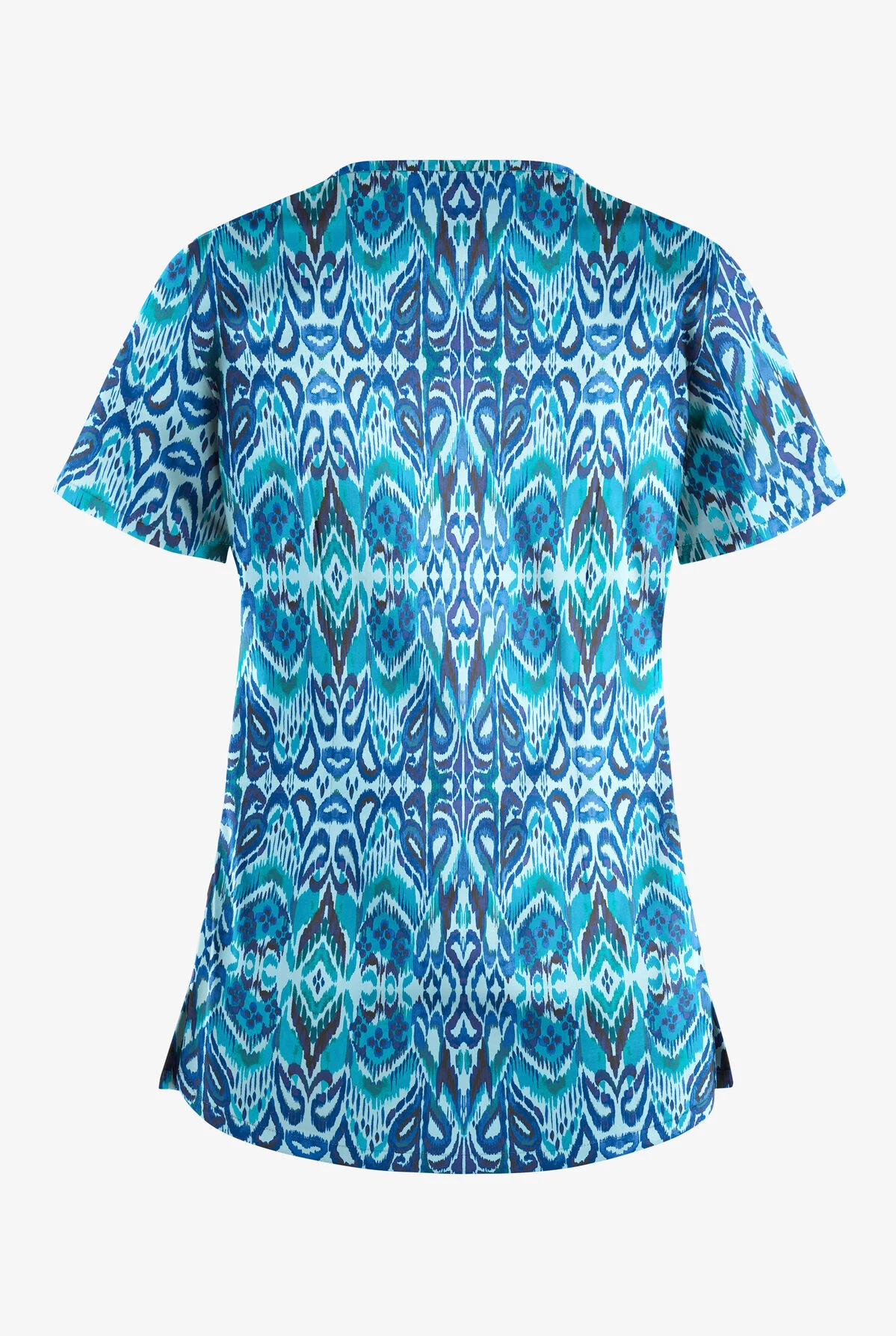 UA Butter-Soft STRETCH Romanian Ikat Dew Drop Women's 4-Pocket Crisscross Print Scrub Top - Image 2