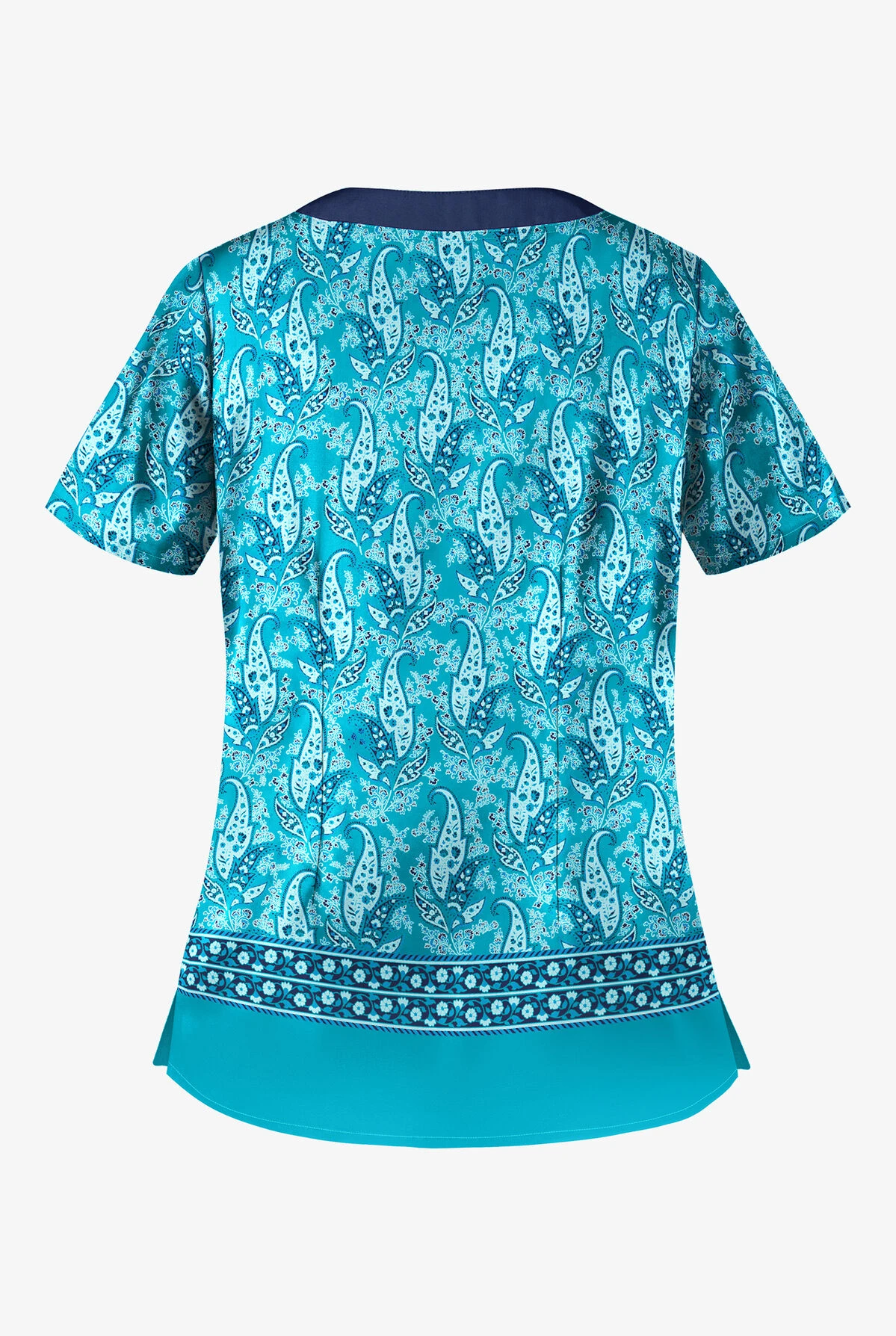UA Best Buy Scrubs Floating Paisley Turquoise Women's 2-Pocket Scallop Neck Print Scrub Top - Image 2