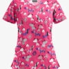 Butter-Soft Walk In The Park Fuchsia Women's 3-Pocket Criss Cross Print Scrub Top