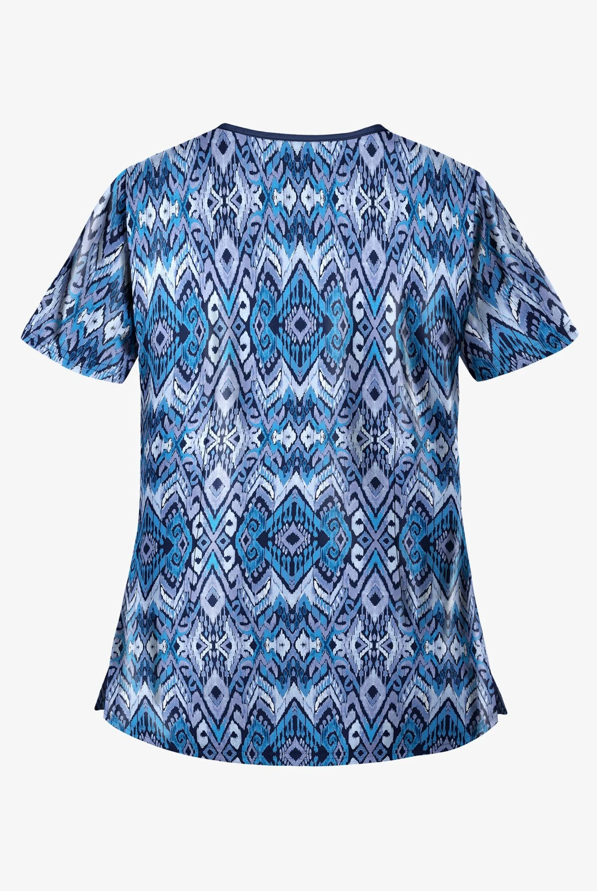 UA Best Buy Scrubs Cantik Ikat Navy Women's 4-Pocket Princess Seam Print Scrub Top - Image 2