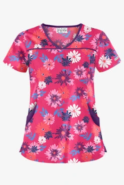 UA Floral Beauty Fuchsia Women's 4-Pocket Princess Seam Printed Scrub Top