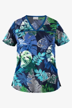 UA Best Buy Scrubs Jungle Fronds Navy Women's 4-Pocket Princess Seam Print Scrub Top