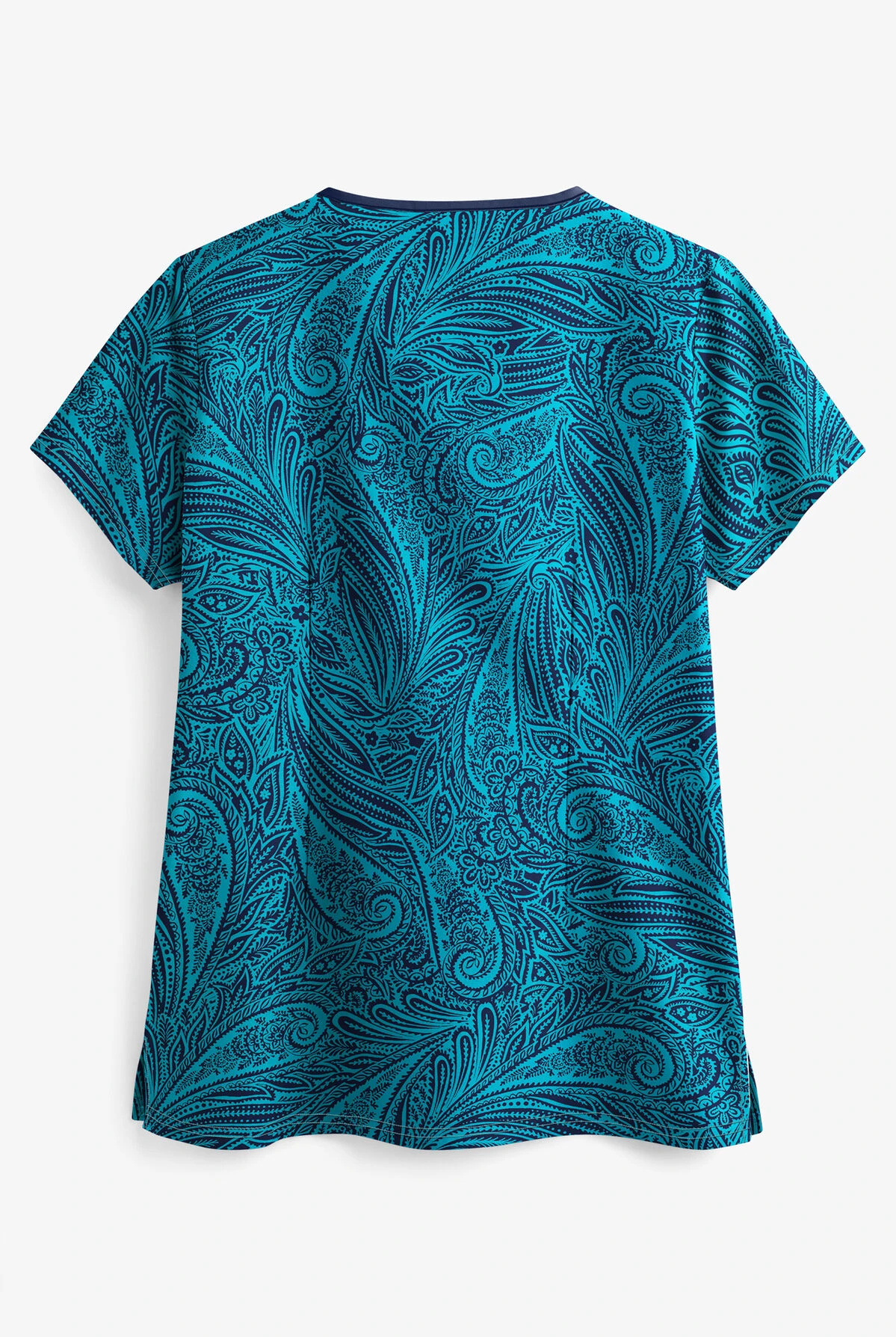UA Paisley Delight Turquoise Women's 4-Pocket Princess Seam Print Scrub Top - Image 2