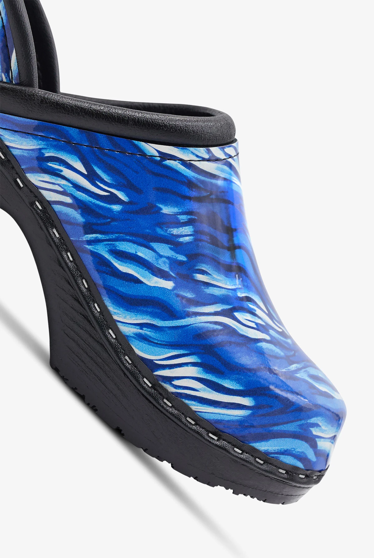 C&C Sweden Women's Wild Stripes Amparo Blue Patent Leather Nursing Clogs - Image 3