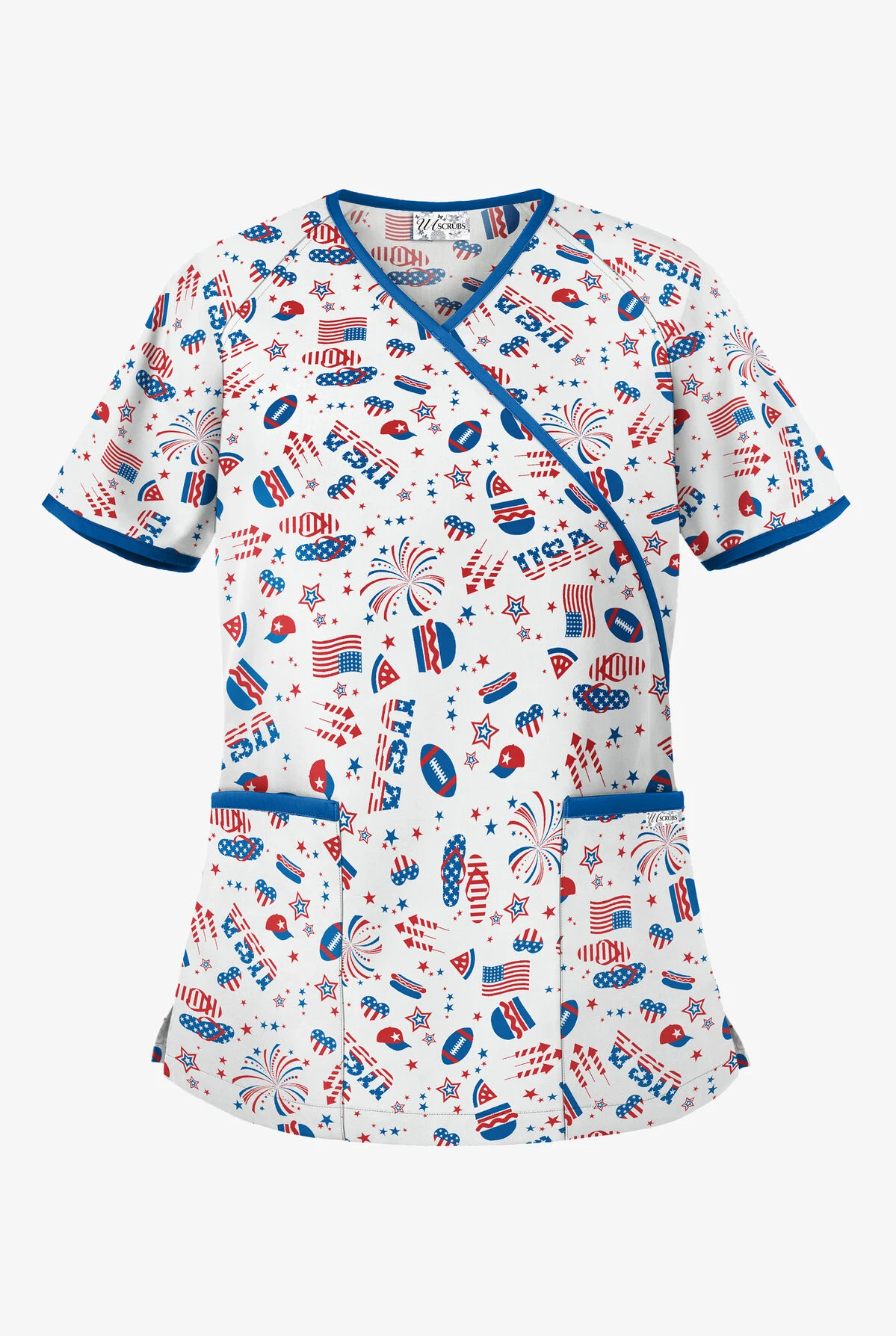 UA Best Buy Scrubs Party In The USA Women's 2-Pocket Mock Wrap Print Scrub Top