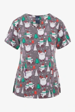 Zoe & Chloe Yeti, Set, Go Women's 2-Pocket STRETCH V-Neck Print Scrub Top