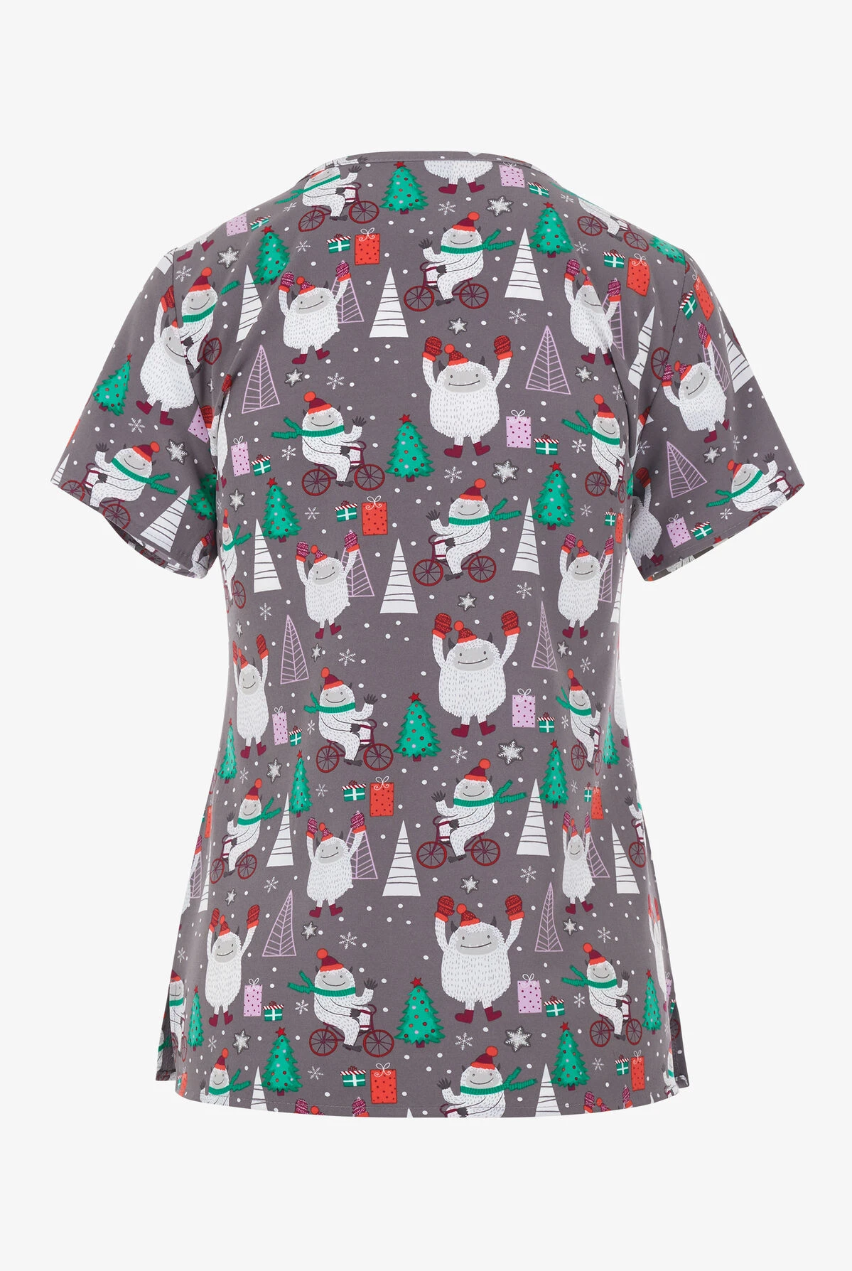 Zoe & Chloe Yeti, Set, Go Women's 2-Pocket STRETCH V-Neck Print Scrub Top - Image 2